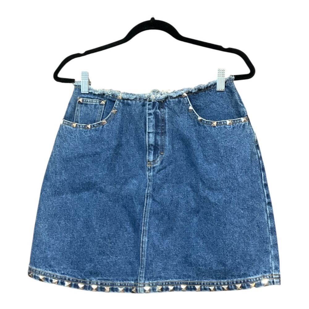 Y2K No Boundaries Skirt Women 7 Blue Denim Studded 100% Cotton